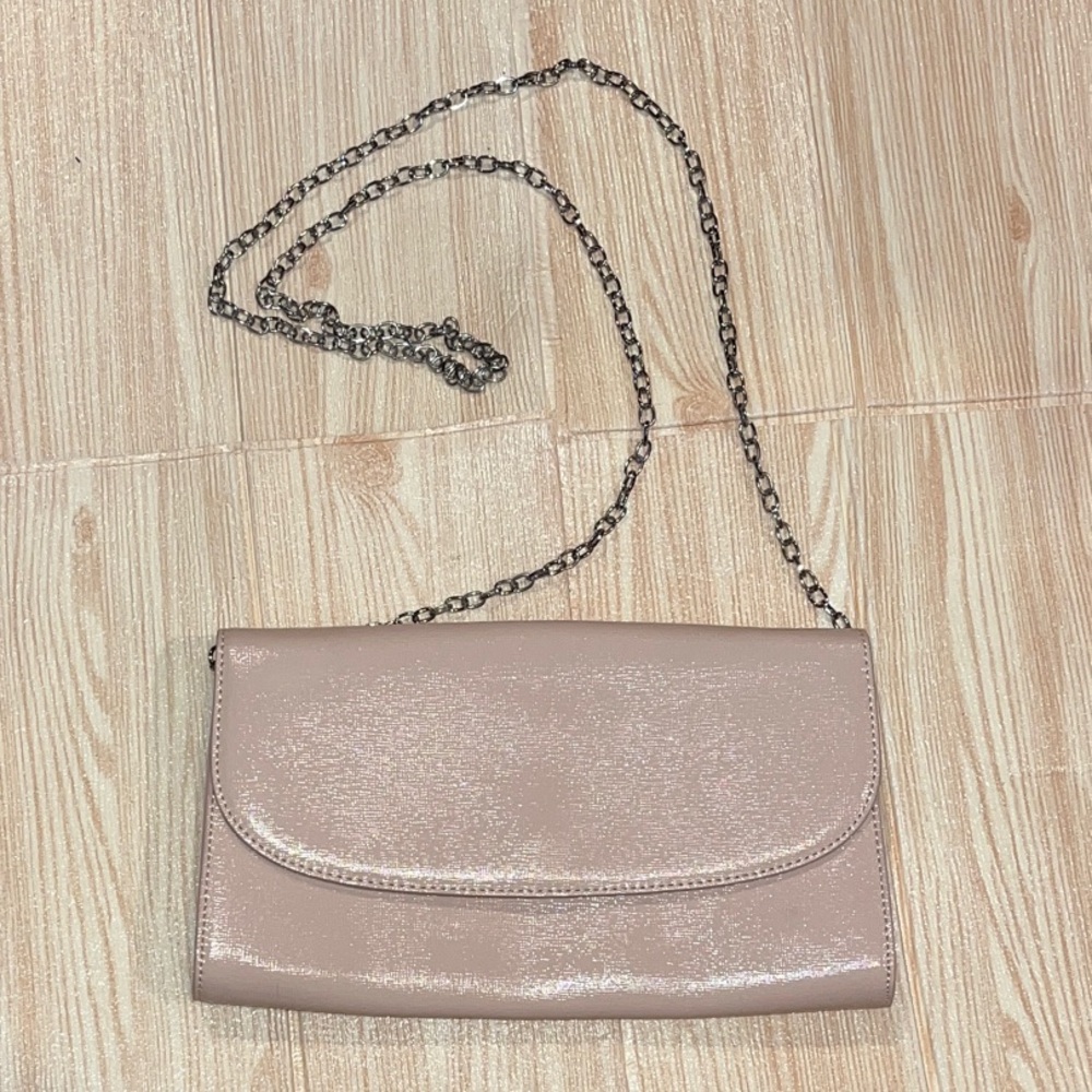 Halogen Shimmering ballet pink Clutch with Chain Strap